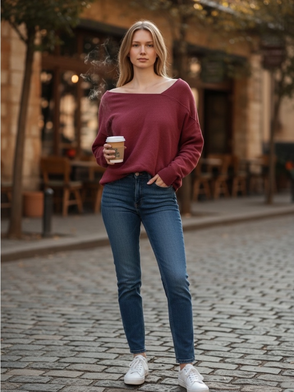 Cozy Off-Shoulder Burgundy Sweater